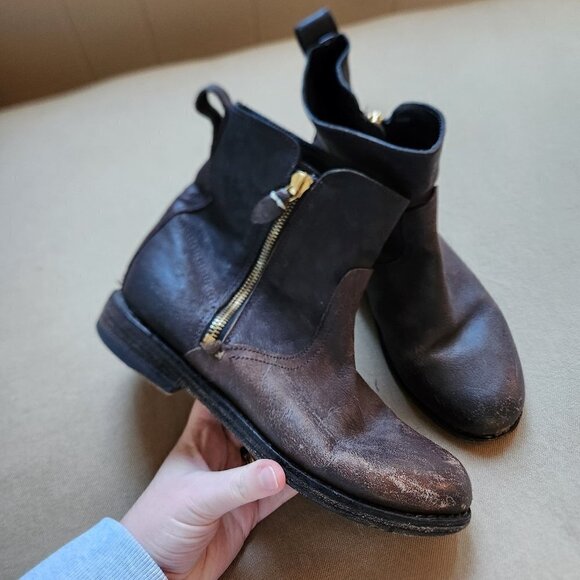 RAG & BONE Black Brown Size Zip Leather Boots - Picture 1 of 8